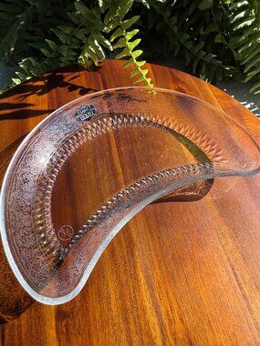 Vintage Saint Louis Crystal Crescent Salad Plate, French Clear Glass Side Dish